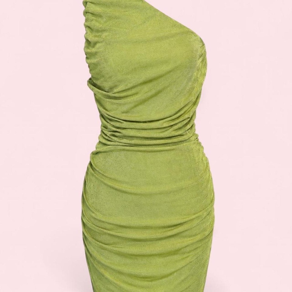 Green/Chartreuse One Shoulder Mini Cocktail Bodycon Dress